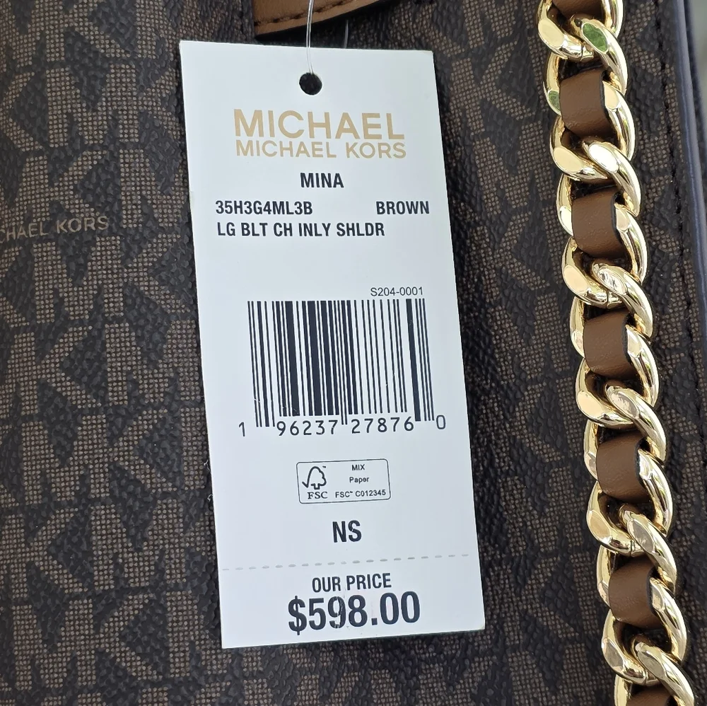 Michael Kors Mina Logo Large Brown Shoulder Bag - Picture 8 of 10